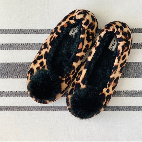 Old Navy Shoes - Old Navy Leopard PomPom Slippers